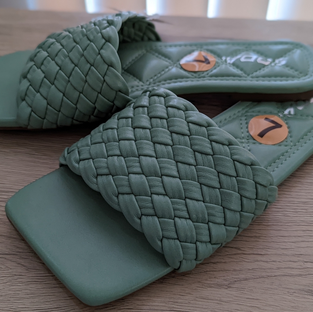 Tweed Slide Sandals -Sage
